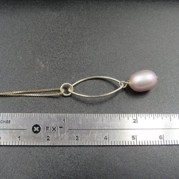 16" Sterling Silver Simple Style Drop Pearl Necklace Vintage - Picture 5 of 6